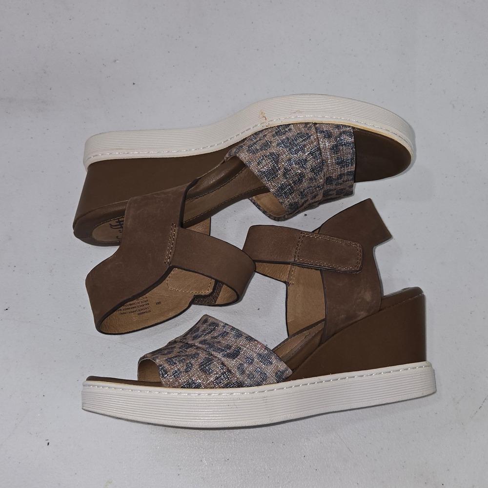 Sofft Womens Brown Leopard Print Leather Wedge Sandals SF0046806 Size 8M Boho - Picture 6 of 11